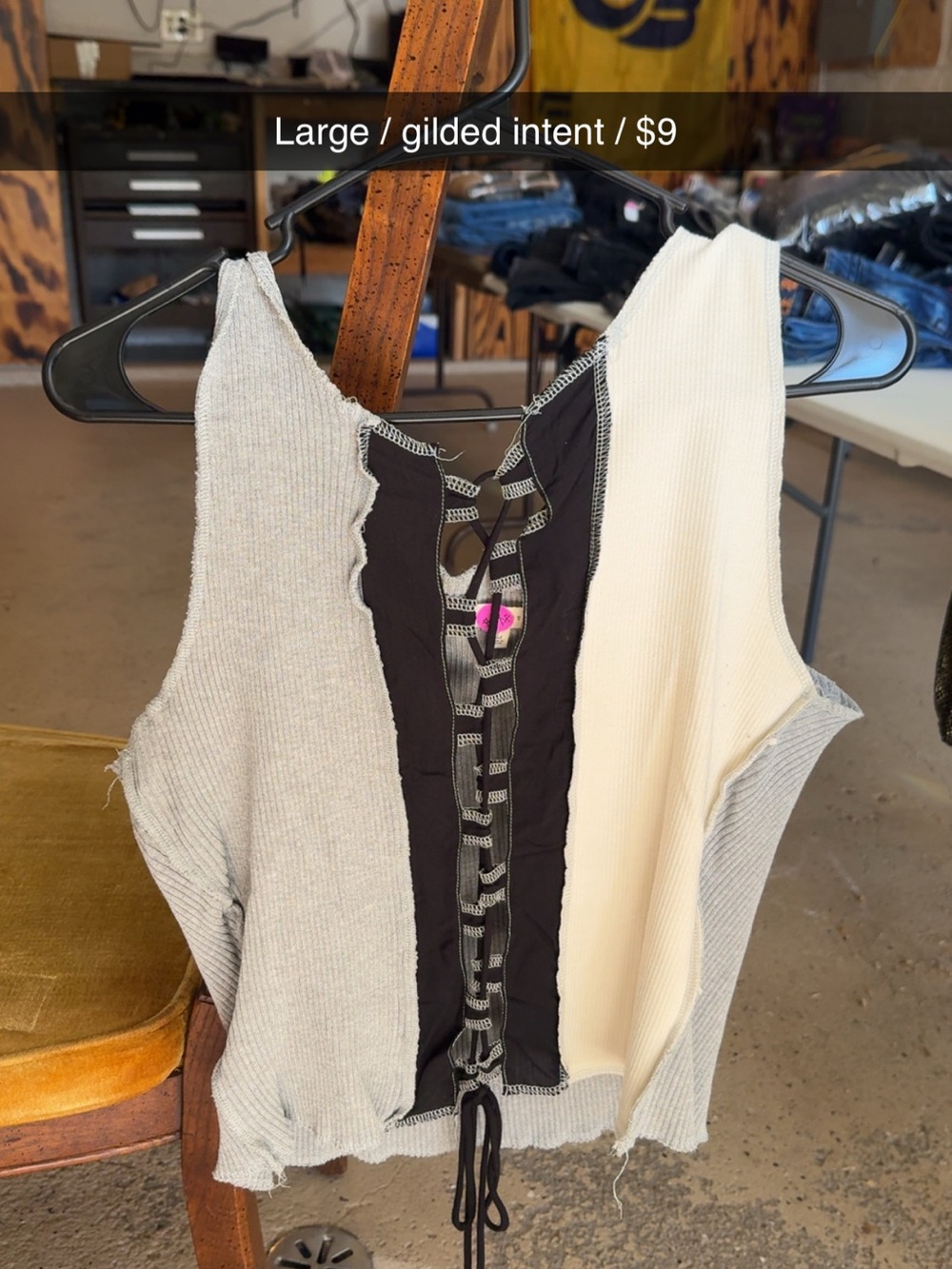 Gilded Intent Colorblock Lace-Up Tank Top - Cream, Light Gray & Black